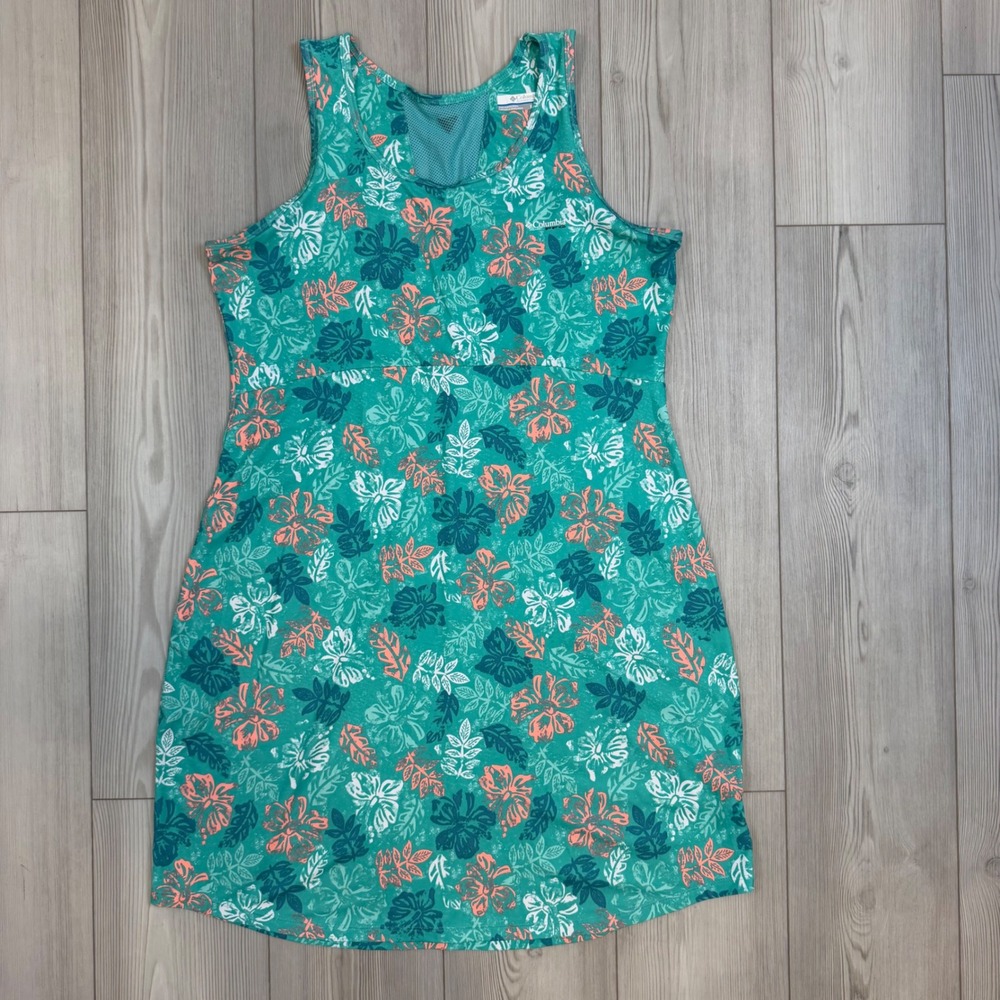 Columbia Freezer III Dress Womens XL Teal Tropical Floral Sun Dress XL0375